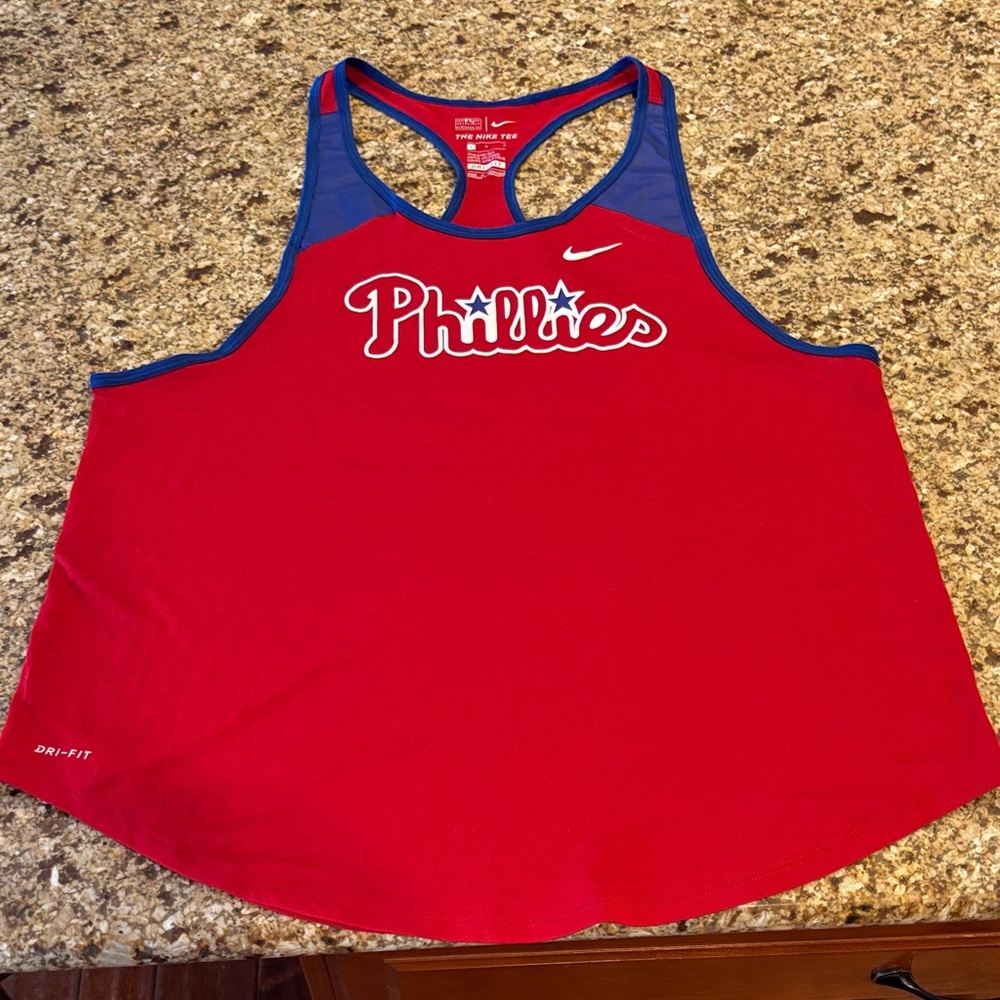 Phillies Nike Red and Blue Tank Top Dri-Fit